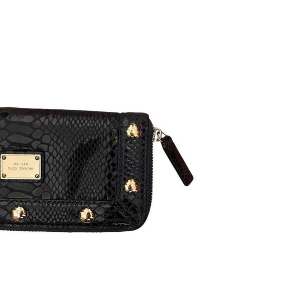Michael Kors Navy Snakeskin Gold Studded Zip Around Wallet - Picture 2 of 5